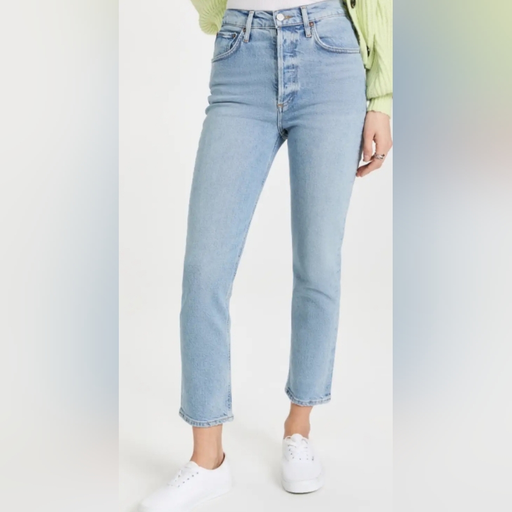 AGOLDE Riley High Rise Straight Jeans, Color is Shiver, Size 27, Like New